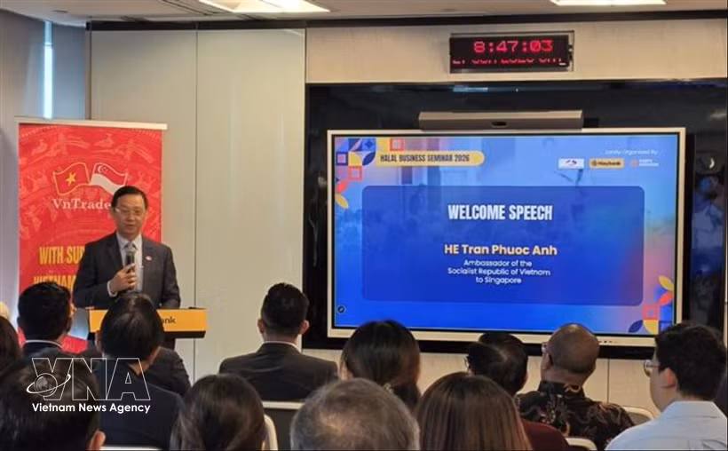 L'ambassadeur vietnamien à Singapour, Trân Phuoc Anh, prend la parole lors du séminaire. Photo : VNA