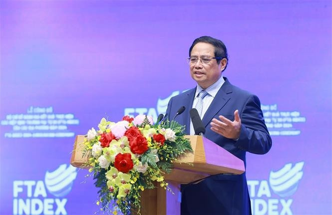 Le Premier ministre Pham Minh Chinh s’exprime lors de la cérémonie d’annonce de l’Indice des ALE 2024 (Indice ALE). Photo: VNA