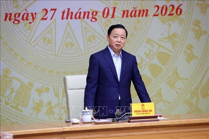 Le vice-Premier ministre Trân Hông Hà s’exprime lors de la 30e réunion du Comité national de pilotage de la lutte contre la pêche illicite, non déclarée et non réglementée, le 27 janvier. Photo : VNA