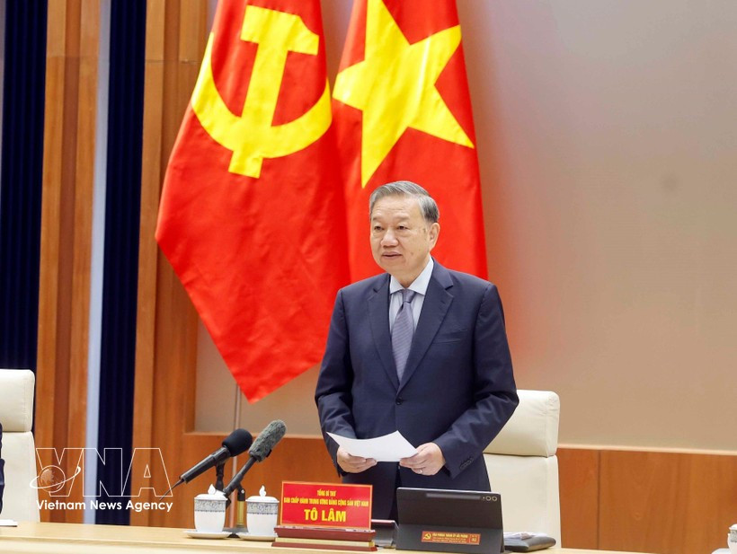 Le secrétaire général du Parti, Tô Lâm, prend la parole lors de l'événement. Photo : VNA