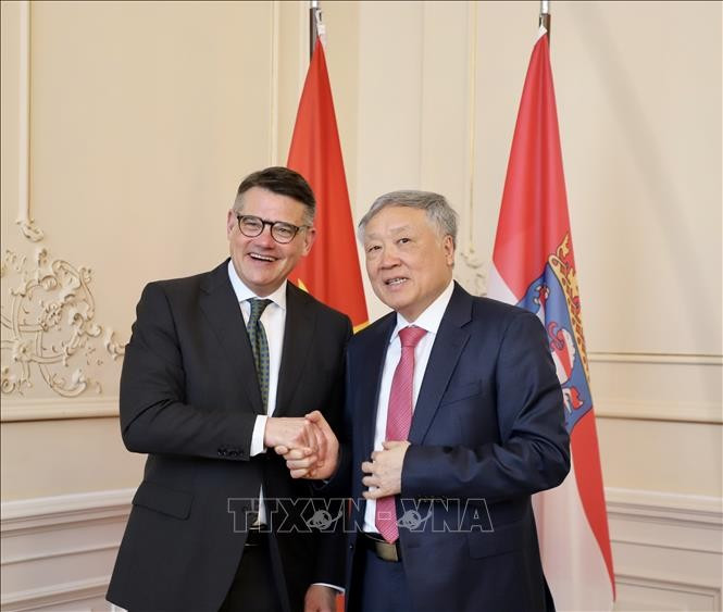 Le vice-Premier ministre permanent vietnamien Nguyên Hoa Binh (à droite) et le ministre-président du Land de Hesse, Boris Rhein. Photo : VNA