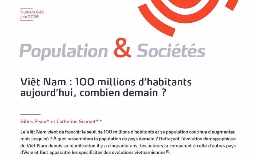 L’étude "Vietnam : 100 millions d’habitants aujourd’hui, combien demain ?" paru sur "Population & Sociétés" en juin 2026. Capture d’écran