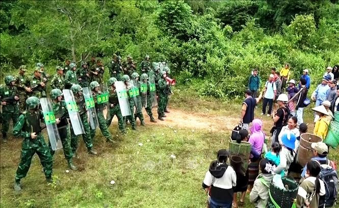 Scène de l’exercice conjoint de protection frontalière entre le Vietnam et le Laos. Photo: VNA