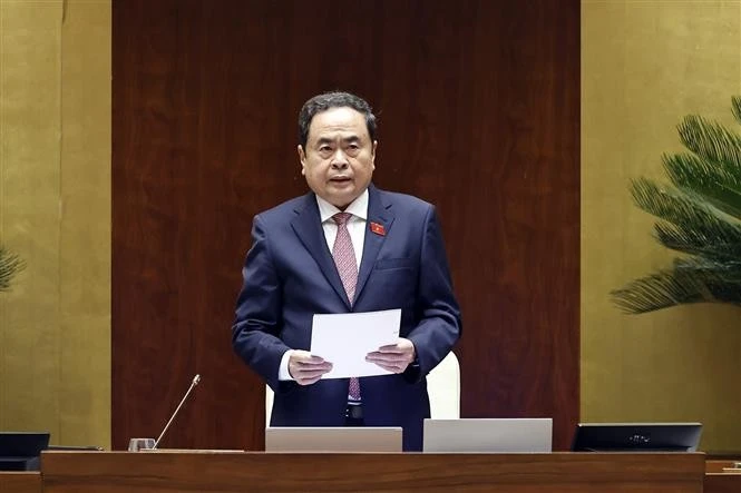 Le président de l’Assemblée nationale, Trân Thanh Mân, prend la parole lors de la séance. Photo : VNA