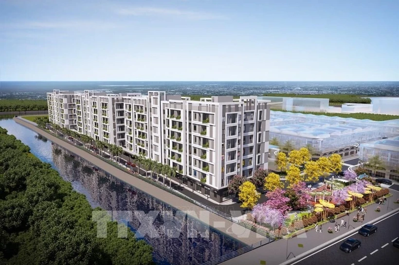 Un projet de logement social mis en chantier le 28 avril 2025 dans la ville de Vinh Long. Photo : VNA
