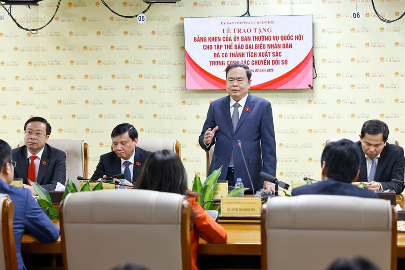 Le président de l’Assemblée nationale, Trân Thanh Mân, s’exprime lors de la cérémonie, à Hanoi, le 10 février. Photo : VNA