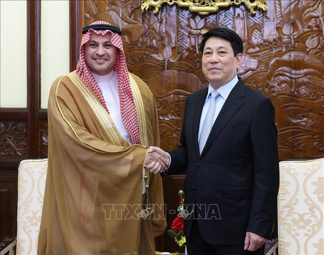 Le président Luong Cuong (à droite) serre la main de l’ambassadeur d’Arabie saoudite, Mohammed Ismaeil A. Dahlwy, à Hanoi, le 31 décembre. Photo: VNA