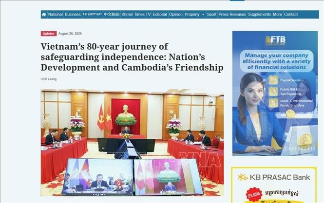 Capture d’écran de l’article publié le 25 août dans le Khmer Times. Photo : VNA