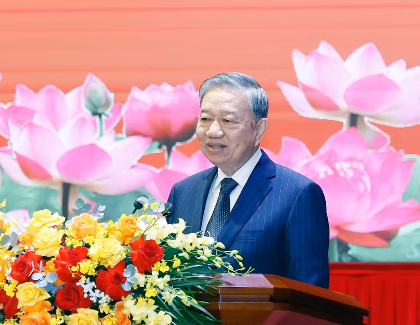Le secrétaire général du Parti communiste du Vietnam (PCV), Tô Lâm, s'exprime lors du congrès de l’Académie nationale de politique Hô Chi Minh. Photo: VNA