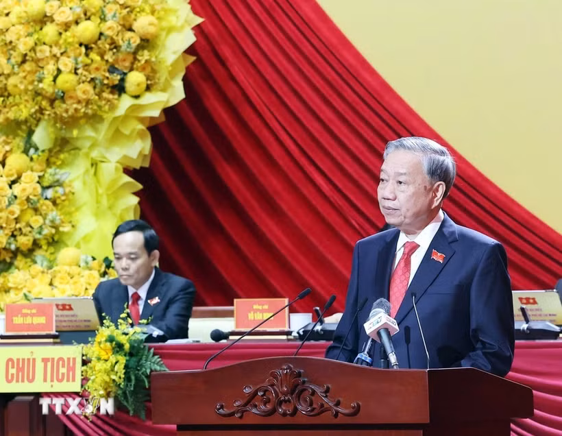 Le secrétaire général Tô Lâm s’adresse au premier Congrès du Comité du Parti de Hô Chi Minh-Ville pour le mandat 2025-2030. Photo: VNA