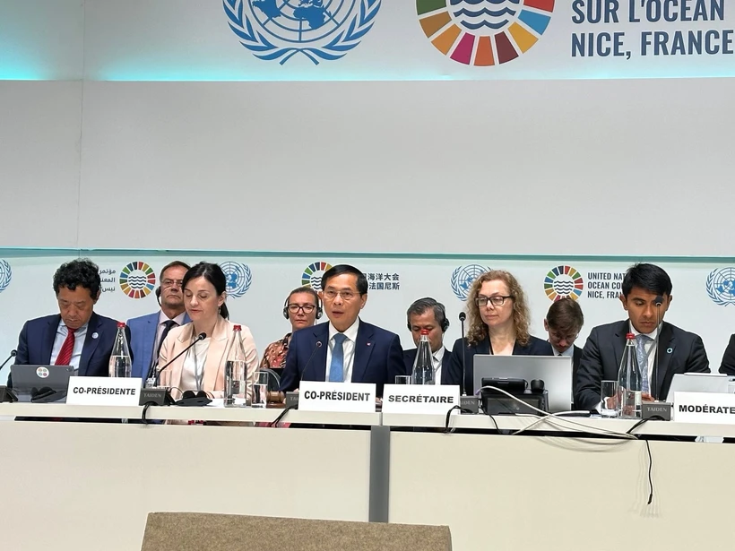 Le vice-Premier ministre vietnamien et ministre des Affaires étrangères du Vietnam, Bui Thanh Son (centre, premier rang) lors de l’événement, à Nice, en France, le 11 juin. Photo : VNA