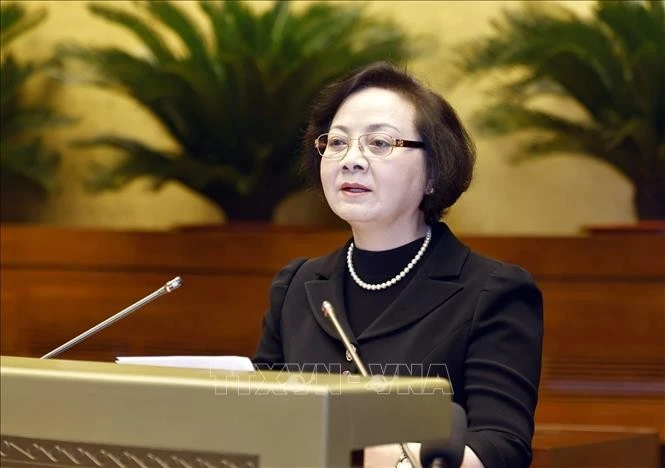 La ministre de l'Intérieur Pham Thi Thanh Trà devant l'Assemblée nationale. Photo: VNA