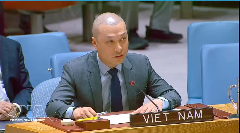 Le ministre-conseiller Nguyên Hoàng Nguyên s’exprime lors du débat public de haut niveau du Conseil de sécurité de l’ONU. Photo : VNA
