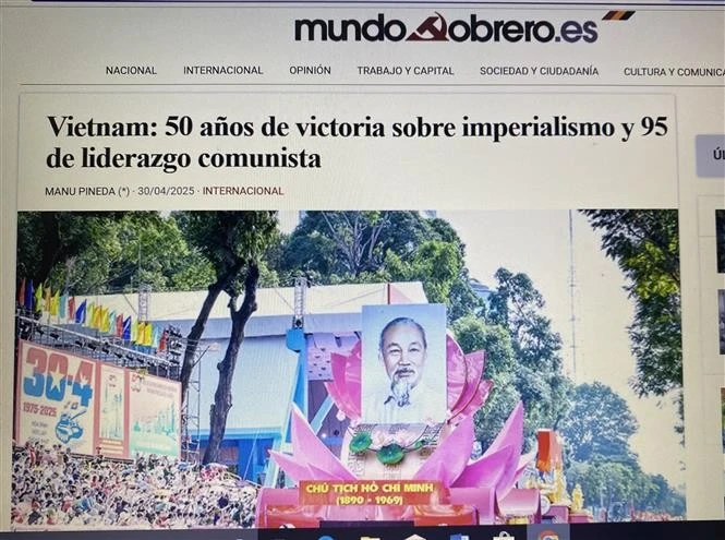 Capture d'écran de l'article paru sur Mundo Obrero, le périodique du Parti communiste espagnol (PCE). Photo: VNA