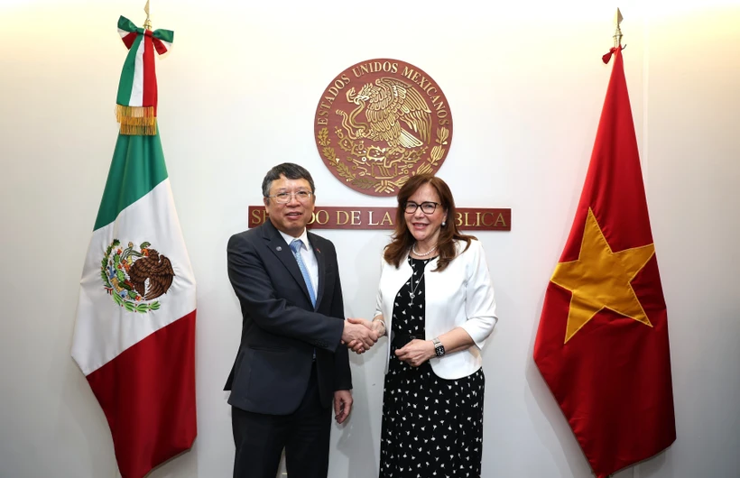 L’ambassadeur du Vietnam au Mexique, Nguyên Van Hai et la présidente de la Commission des relations extérieures Asie-Pacifique du Sénat mexicain, Yeidckol Polevnsky Gurwitz. Photo : VNA