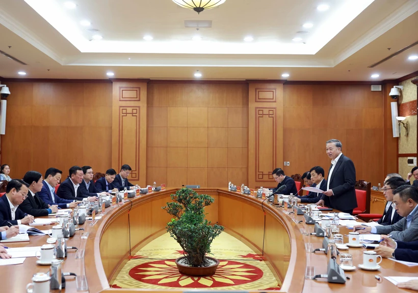 Le secrétaire général du Parti communiste du Vietnam, Tô Lâm, lors de la séance de travail avec le comité du Parti de l’Inspection du gouvernement. Photo: VNA