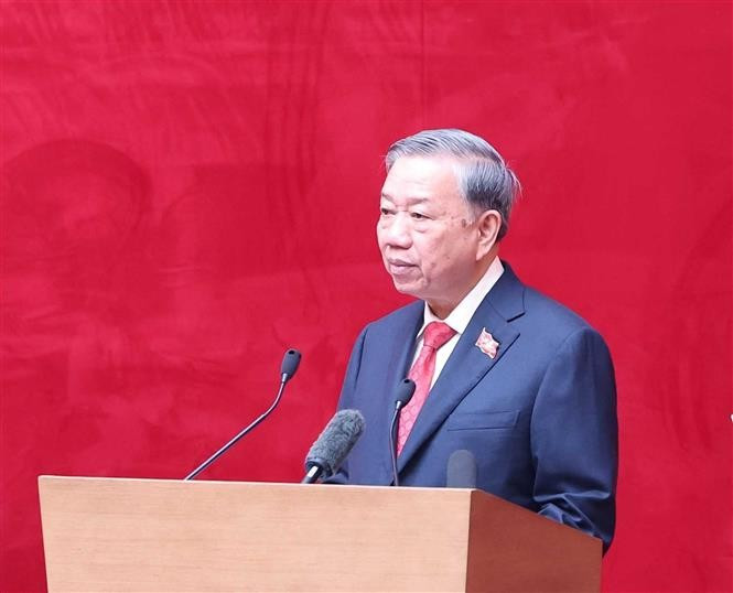 Le secrétaire général du Parti communiste du Vietnam (PCV), Tô Lâm, s’adresse au 8e Congrès du Comité central du Parti pour la Sécurité publique (2025-2030). Photo : VNA
