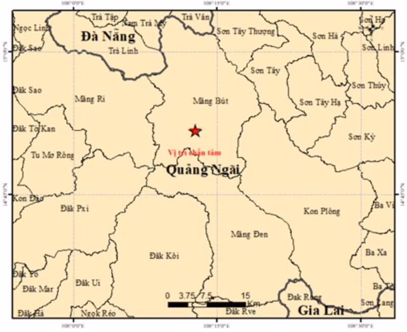 Le séisme de magnitude 4,0 qui s'est produit le matin du 21 février a été localisé dans la commune de Mang Den, province de Quang Ngai. Photo diffusée par VietnamPlus