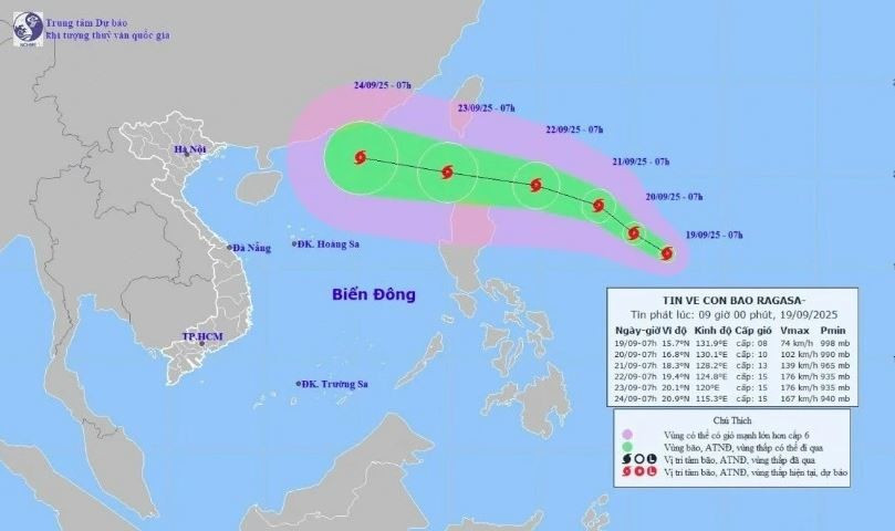 Carte de situation du typhon Ragasa. Photo : NCHMF
