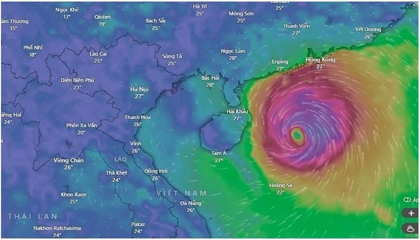Deux scénarios ont été décrits concernant l'impact de Matmo sur le Vietnam, avec Quang Ninh, Hai Phong et Ninh Binh susceptibles d'être les plus durement touchés. Photo : Windy
