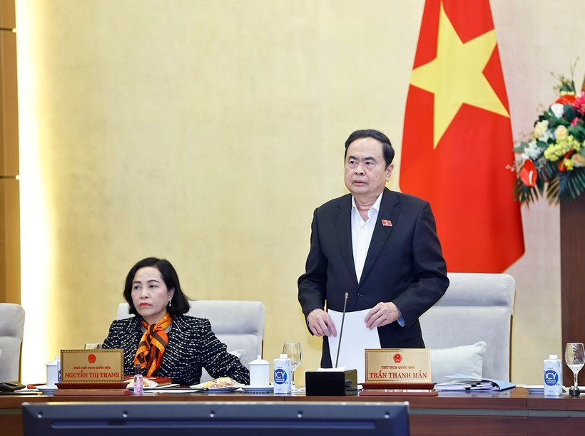 Le président de l’Assemblée nationale Trân Thanh Mân lors de la réunion du Comité permanent de l’Assemblée nationale, à Hanoi, le 31 mars. Photo: VNA