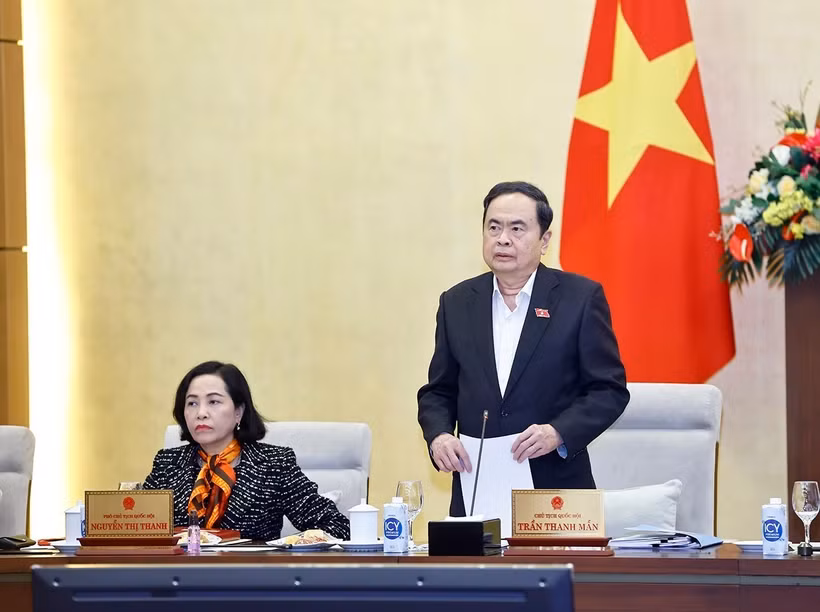 Le président de l’Assemblée nationale Trân Thanh Mân lors de la réunion du Comité permanent de l’Assemblée nationale, à Hanoi, le 31 mars. Photo: VNA