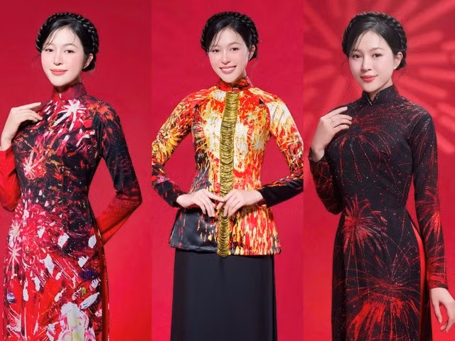 La collection d’áo dài "Hoa trên tuyên lua" (Fleurs de feu). Photo: gracieuseté de la maison de couture Liên Huong