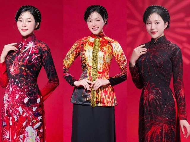 La collection d’áo dài "Hoa trên tuyên lua" (Fleurs de feu). Photo: gracieuseté de la maison de couture Liên Huong