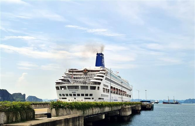 Le Piano Land, avec à son bord d'environ 1.000 touristes en provenance de Chine, accoste au port international d'Ha Long, province de Quang Ninh. Photo: VNA vna-potal-quang-ninh-don-doan-khach-tau-bien-den-tu-trung-quoc-8083576.jpg
