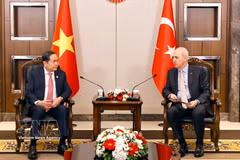 Le président de l'Assemblée nationale vietnamienne, Tran Thanh Man, (gauche) et le président de la Grande Assemblée nationale de Turquie, Numan Kurtulmus. Photo : VNA
