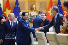 Le Premier ministre Pham Minh Chinh reçoit les ambassadeurs et chargés d’affaires de l’UE au Vietnam. Photo / VNA