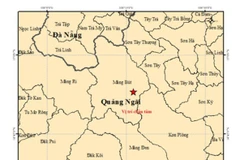 Carte de l'épicentre du séisme dans la commune de Mang But, province de Quang Ngai. 