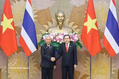 Le président de l'Assemblée nationale Tran Thanh Man (droite) et le président de l'Assemblée nationale et de la Chambre des représentants du Royaume de Thaïlande, Sophon Zaram. Photo : VNA