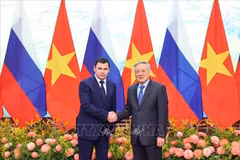 Le vice-Premier ministre permanent Nguyên Hoa Binh (droite) et le conseiller du Président russe Mironov Dmitry. Photo : VNA
