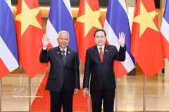 Le président de l'Assemblée nationale du Vietnam, Tran Thanh Man (droite) et le président de l'Assemblée nationale et président de la Chambre des représentants de Thaïlande, Sophon Zaram. Photo : VNA