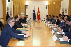 Lors d'une séance de travail entre la délégation de l'AN vietnamienne et des parlementaires australiens. Photo : VNA
