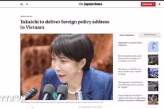 Article du The Japan Times : « Takaichi to deliver foreign policy address in Vietnam ». (Capture d’écran – VNA)