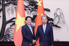 Le président Luong Cuong (gauche) et Zhao Leji, membre du Comité permanent du Bureau politique du Comité central du Parti communiste chinois (PCC) et président du Comité permanent de l'Assemblée populaire nationale (APN). Photo : VNA