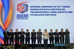 Des représentants des pays membres de l'ASEAN posent pour une photo lors de la cérémonie d'ouverture de la 25e réunion des hauts fonctionnaires de l'ASEAN sur la criminalité transnationale (SOMTC) et des réunions connexes. (Photo : Bernama)