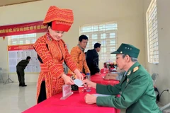 Des habitants de l’ethnie Dao du hameau de Nà Trang, commune d’An Lạc, province de Bac Ninh (Nord), participent avec enthousiasme au vote. Photo : VNA
