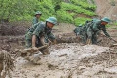 Des soldats recherchent des victimes disparues dans la province de Dien Bien le matin du 2 août 2025. (Photo : VNA)