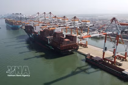 Chaque semaine, des navires mères de grandes compagnies maritimes internationales accostent au complexe portuaire de Cai Mep - Thi Vai pour le chargement, le déchargement et le transbordement de marchandises internationales. Photo : VNA
