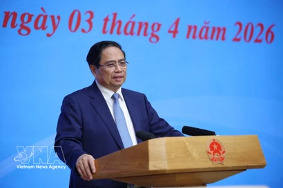Le Premier ministre Pham Minh Chinh, président du Comité de pilotage national sur l'intégration internationale, s'exprime lors d’une réunion du comité tenue le 3 avril à Hanoï. Photo: VNA