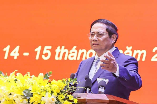 Le Premier ministre Pham Minh Chinh prend la parole lors de la conférence. Photo: VGP le-premier-ministre-pham-minh-chinh.jpg