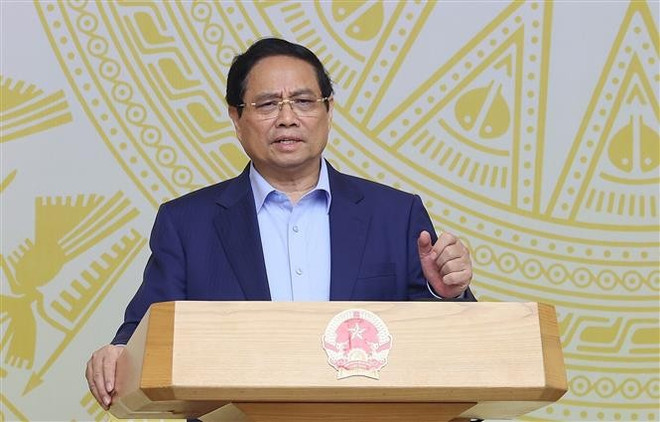 Le Premier ministre Pham Minh Chinh s'exprime lors de la conférence nationale sur le Programme cible national de prévention et de lutte contre les drogues à l’horizon 2030. Photo: VNA pham-minh-chinh-vna.jpg