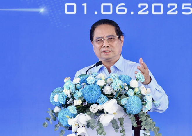 Le Premier ministre Pham Minh Chinh s'exprime lors de la cérémonie de mise en chantier de l’Espace créatif de CMC à Hanoi (CCS Hanoi), le 1er juin. Photo: VNA pham-minh-chinh-pole-technologique.jpg