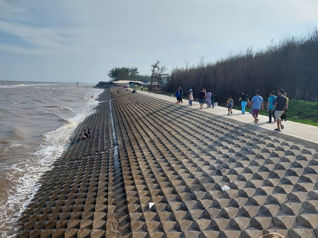 Des digues anti-vagues ont été construites dans la province de Vinh Long pour protéger le littoral de l'érosion et pour soutenir le développement du tourisme côtier. Photo: VNA digues-anti-vagues-dans-la-province-de-vinh-long.jpg