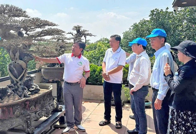 Des touristes dans le village de plantes ornementales de Hông Vân. Photo: HNM ocop.jpg