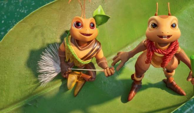 Dê Mèn (droite) et son ami Dê Trui dans une scène du film d’animation "Dê Mèn : Cuôc phiêu luu toi xom Lây Lôi". Photo : DA de-men-droite.png