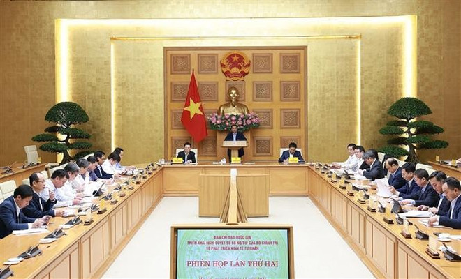 Vue de la réunion sur la mise en œuvre de la résolution n°68-NQ/TW du Politburo sur le développement du secteur privé, à Hanoi, le 1er novembre 2025. Photo : VNA pm-pham-minh-chinh-secteur-prive-vna.jpg